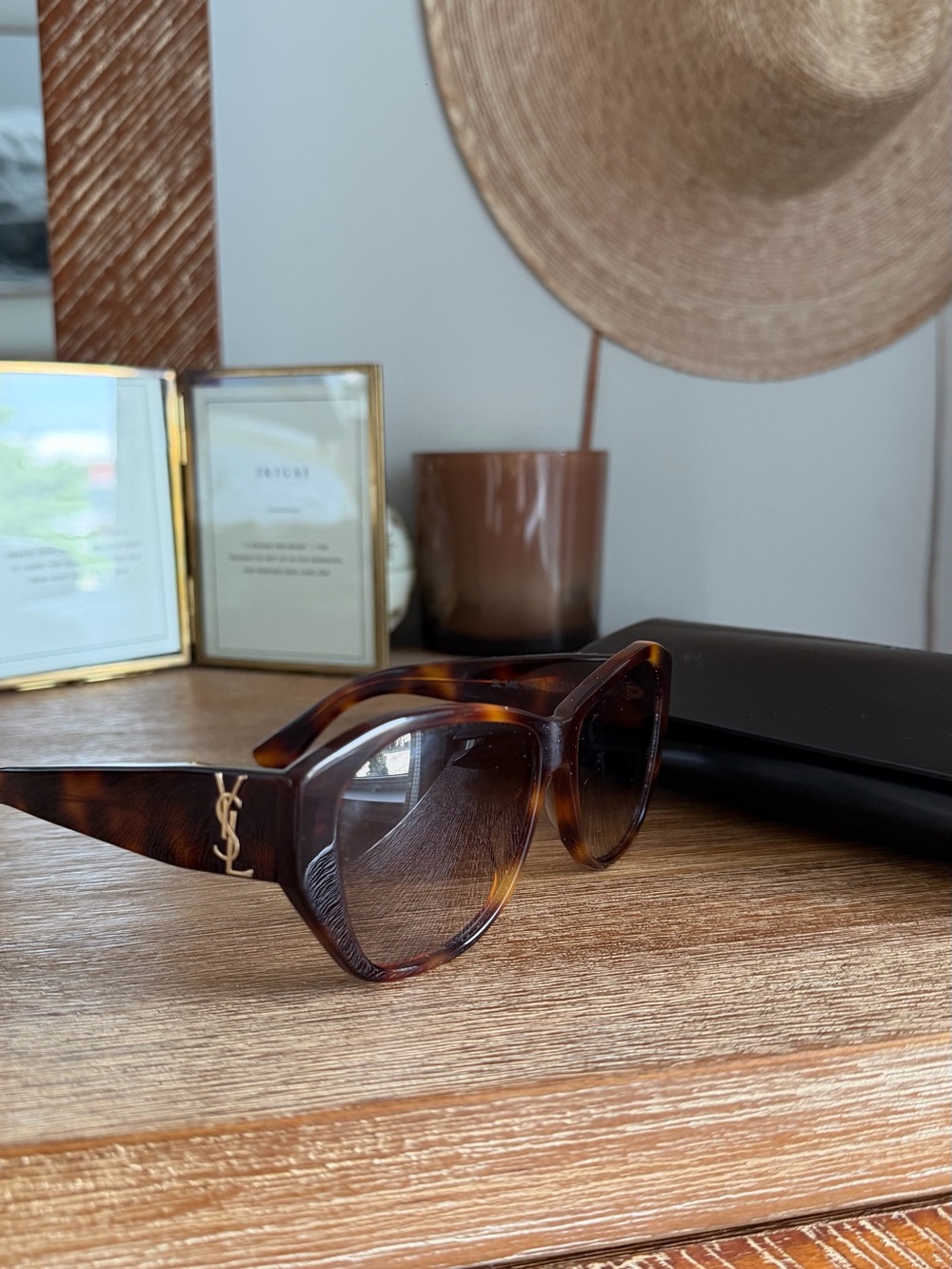 Saint Laurent Tortoiseshell Sunglasses with Gold YSL Accents - Picture 2 of 5